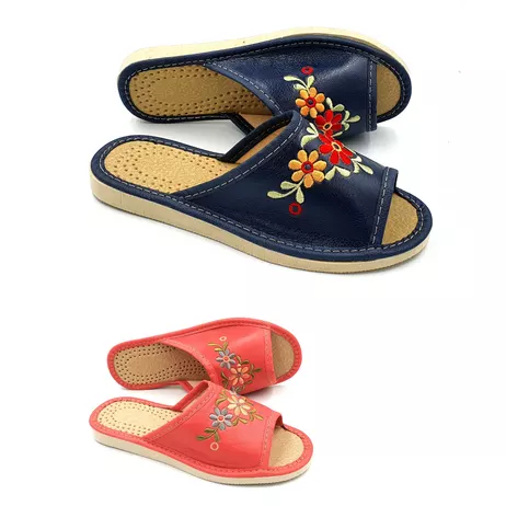 Granat - Koral Pantofle Damskie