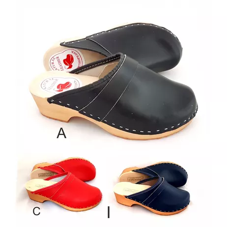 Czarny Drewniaki Skóra naturalna