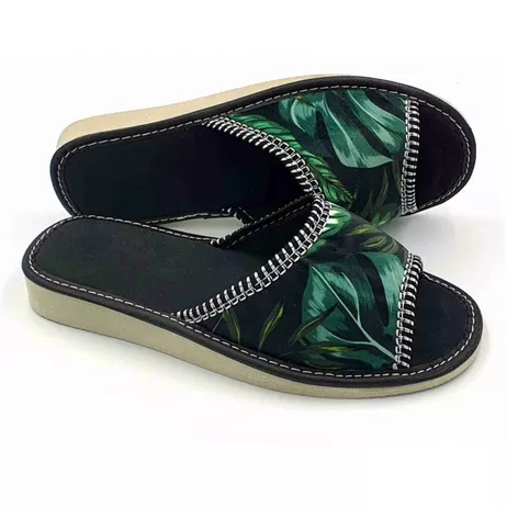 Pantofle materiałowe liście otwarte