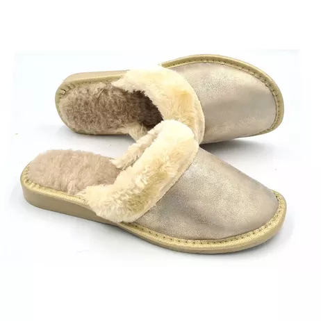 Pantofle damskie ocieplane Złote