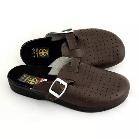 klapki PU Klamra Brąz