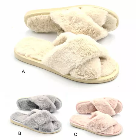 Pantofle ocieplane krzyżaki damskie